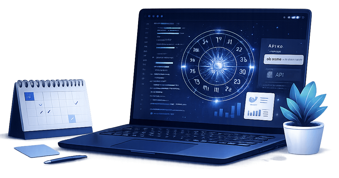 NextAstro API Dashboard on Laptop